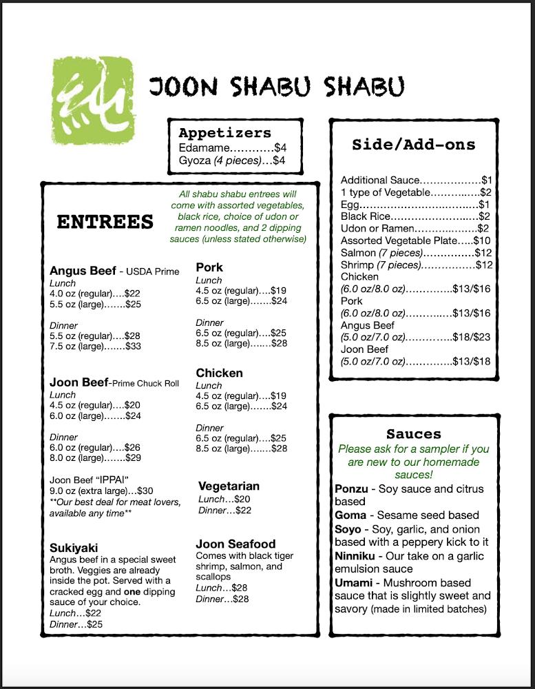 Joon Shabu Shabu Menu image 4